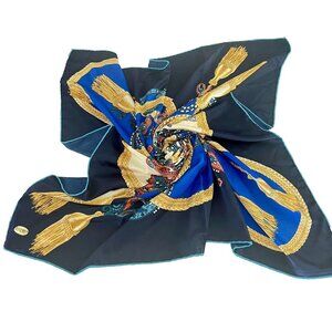 ASTAK Large Statement Silk Scarf Headscarf Paisley Gold Chain Mobwife 43" x 44"